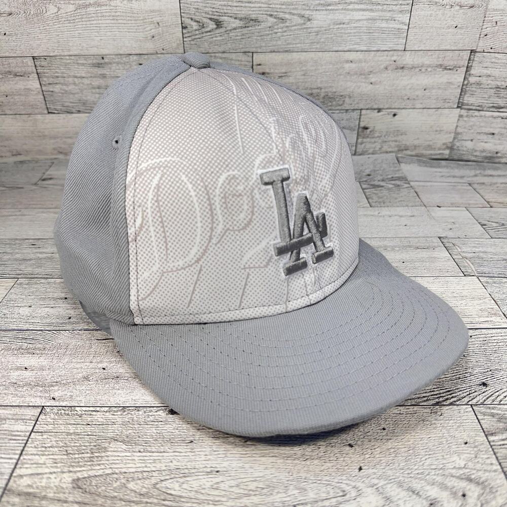 Los Angeles Dodgers Hat Cap Fitted Mens 7 3/8 Gray MLB Baseball 59FIFTY New Era